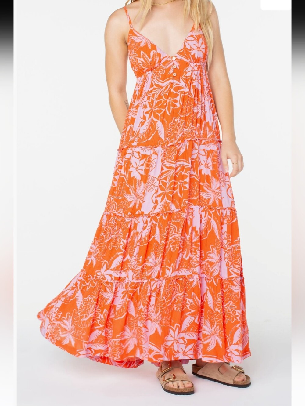 ROXY Warm Rays Floral Maxi Dress Size Medium